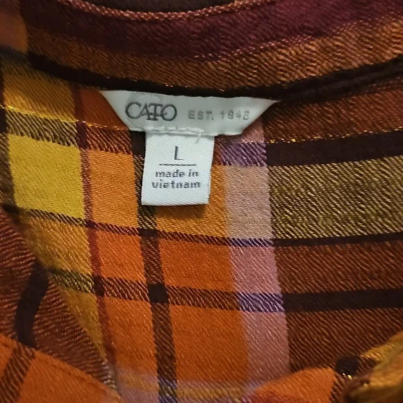 Cato Womens Plaid Tunic Shirt - Brown and Orange - Picture 2 of 3